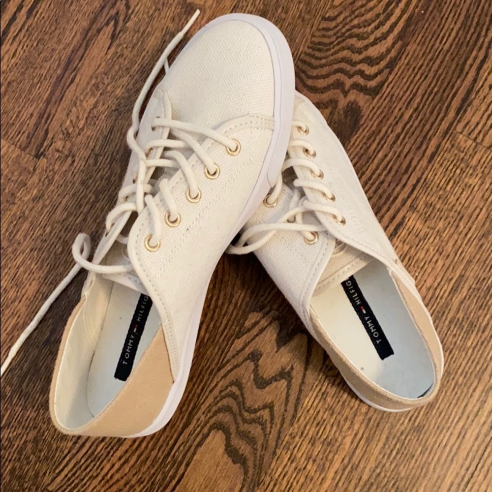 Cream and Gold Tommy Hilfiger Tennis Shoes-Casual